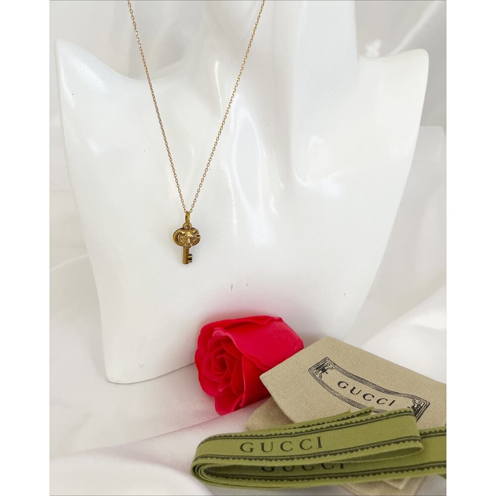 GUCCI Marmont Key Pendant Necklace Zipper Pull Tiger Head Stamped Gold Tone - Picture 7 of 11